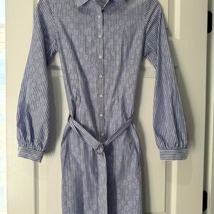 Brooks Brothers Navy Striped Long Sleeve Dress